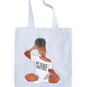 Grayson Threads Blue Canvas Tote with Illustrated Peace Message